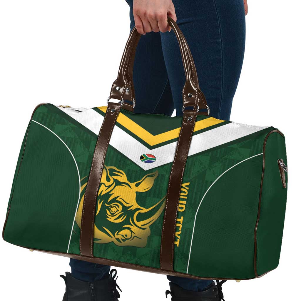 South Africa Rugby Custom Travel Bag Springboks Kente Rhino Symbol - Wonder Print Shop