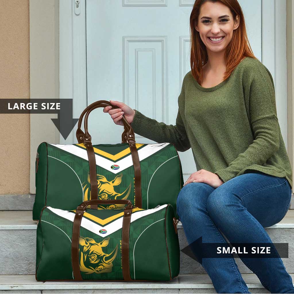 South Africa Rugby Custom Travel Bag Springboks Kente Rhino Symbol - Wonder Print Shop