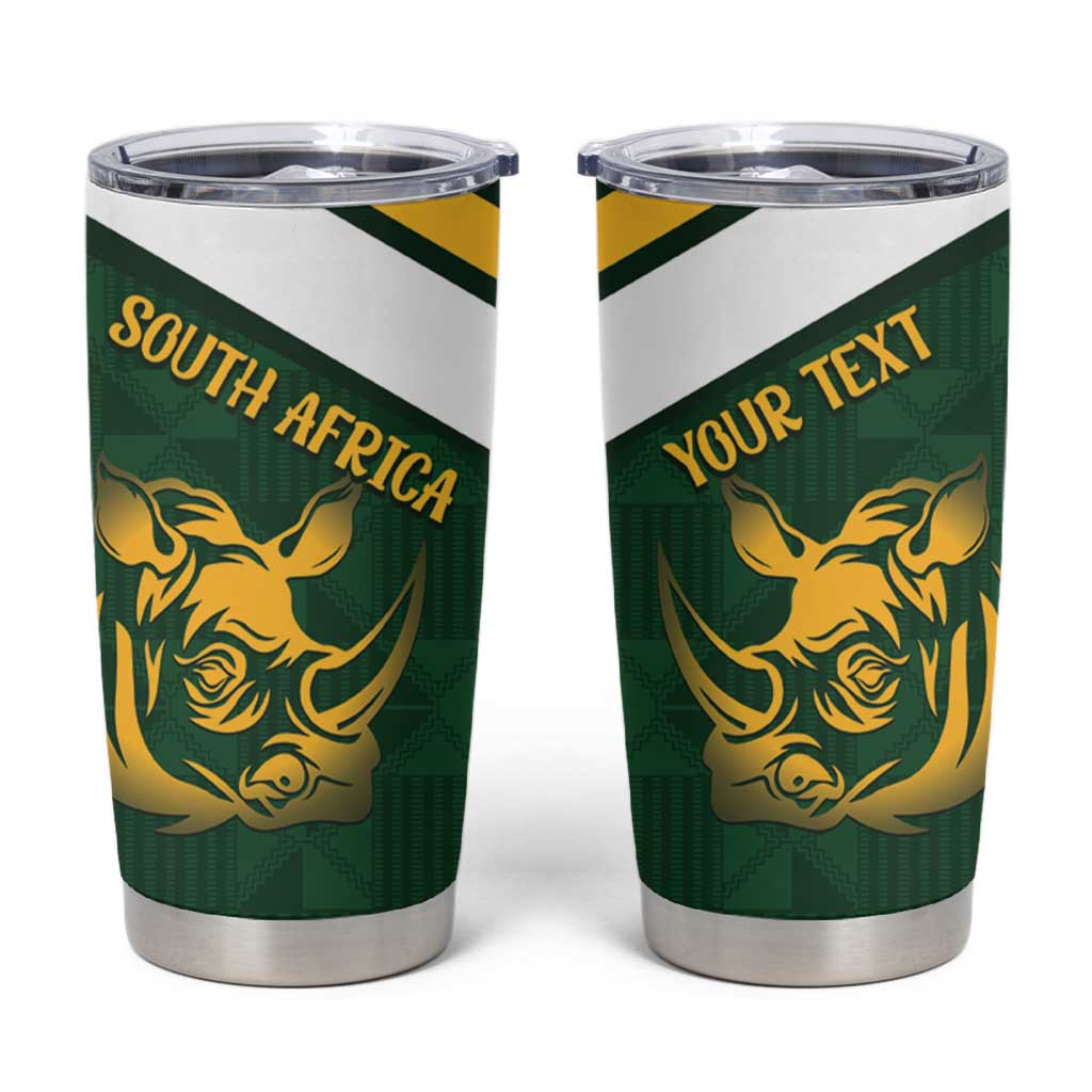 South Africa Rugby Custom Tumbler Cup Springboks Kente Rhino Symbol - Wonder Print Shop