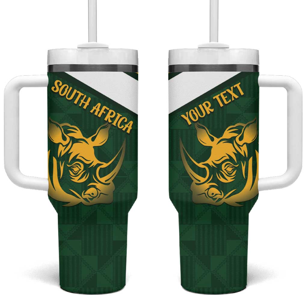 South Africa Rugby Custom Tumbler With Handle Springboks Kente Rhino Symbol - Wonder Print Shop