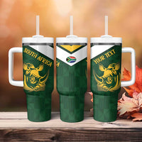 South Africa Rugby Custom Tumbler With Handle Springboks Kente Rhino Symbol - Wonder Print Shop