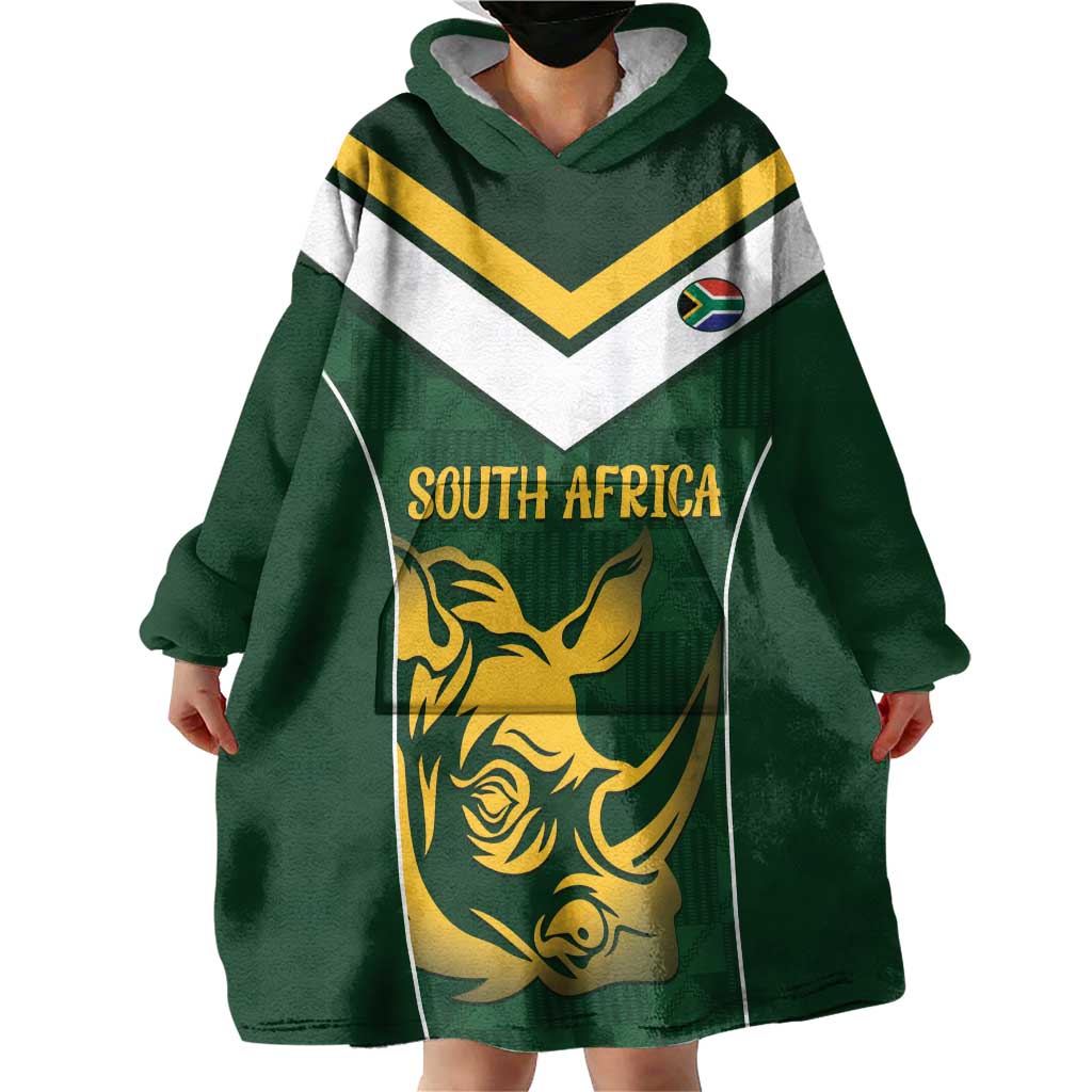 South Africa Rugby Custom Wearable Blanket Hoodie Springboks Kente Rhino Symbol - Wonder Print Shop