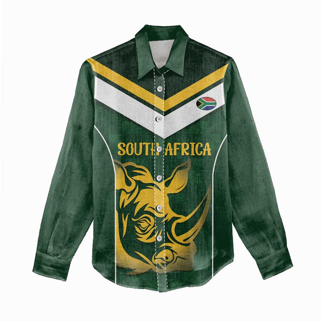 South Africa Rugby Custom Women Casual Shirt Springboks Kente Rhino Symbol - Wonder Print Shop