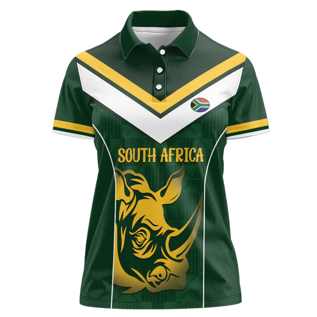 South Africa Rugby Custom Women Polo Shirt Springboks Kente Rhino Symbol - Wonder Print Shop
