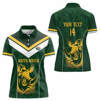 South Africa Rugby Custom Women Polo Shirt Springboks Kente Rhino Symbol - Wonder Print Shop