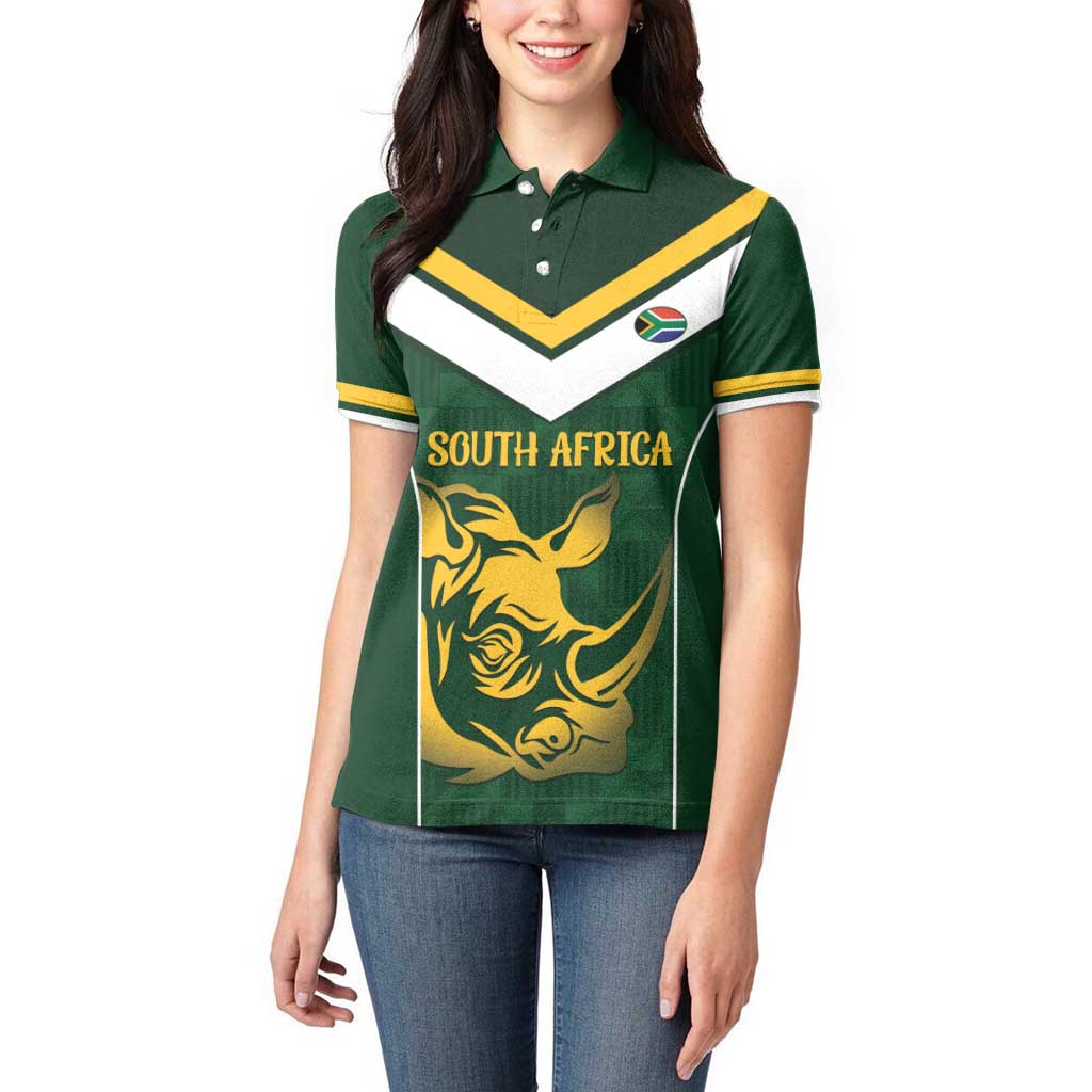 South Africa Rugby Custom Women Polo Shirt Springboks Kente Rhino Symbol - Wonder Print Shop