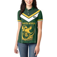 South Africa Rugby Custom Women Polo Shirt Springboks Kente Rhino Symbol - Wonder Print Shop