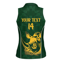 South Africa Rugby Custom Women Sleeveless Polo Shirt Springboks Kente Rhino Symbol - Wonder Print Shop