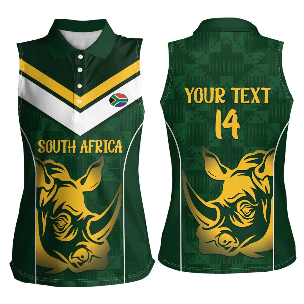 South Africa Rugby Custom Women Sleeveless Polo Shirt Springboks Kente Rhino Symbol - Wonder Print Shop