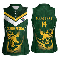 South Africa Rugby Custom Women Sleeveless Polo Shirt Springboks Kente Rhino Symbol - Wonder Print Shop