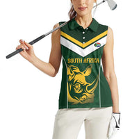 South Africa Rugby Custom Women Sleeveless Polo Shirt Springboks Kente Rhino Symbol - Wonder Print Shop