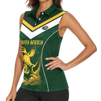 South Africa Rugby Custom Women Sleeveless Polo Shirt Springboks Kente Rhino Symbol - Wonder Print Shop