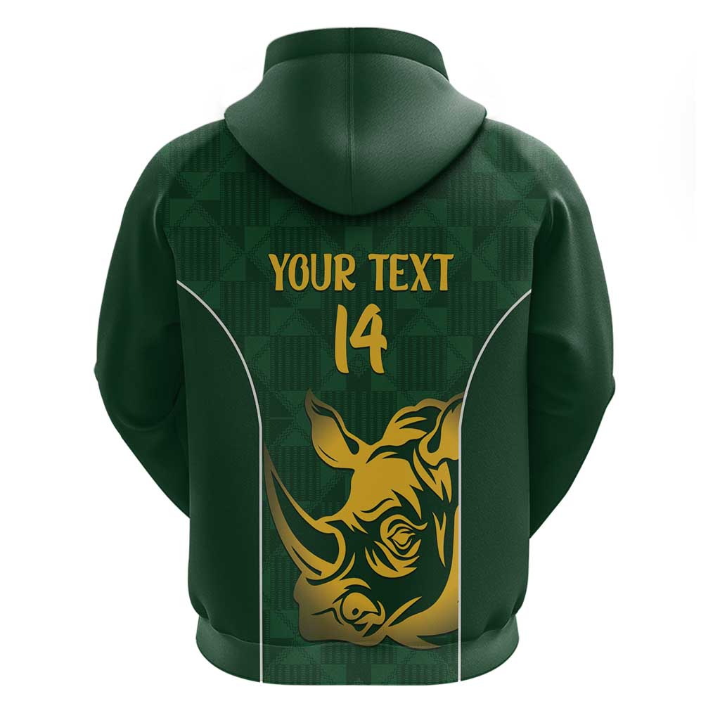 South Africa Rugby Custom Zip Hoodie Springboks Kente Rhino Symbol - Wonder Print Shop