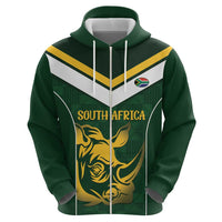 South Africa Rugby Custom Zip Hoodie Springboks Kente Rhino Symbol - Wonder Print Shop