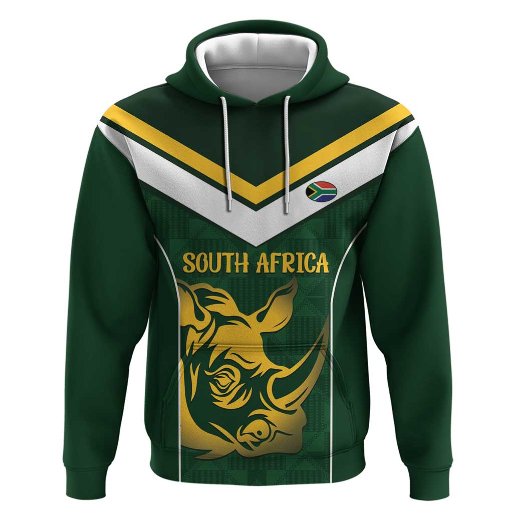 South Africa Rugby Custom Zip Hoodie Springboks Kente Rhino Symbol - Wonder Print Shop