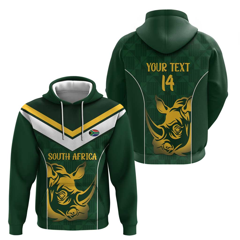 South Africa Rugby Custom Zip Hoodie Springboks Kente Rhino Symbol - Wonder Print Shop
