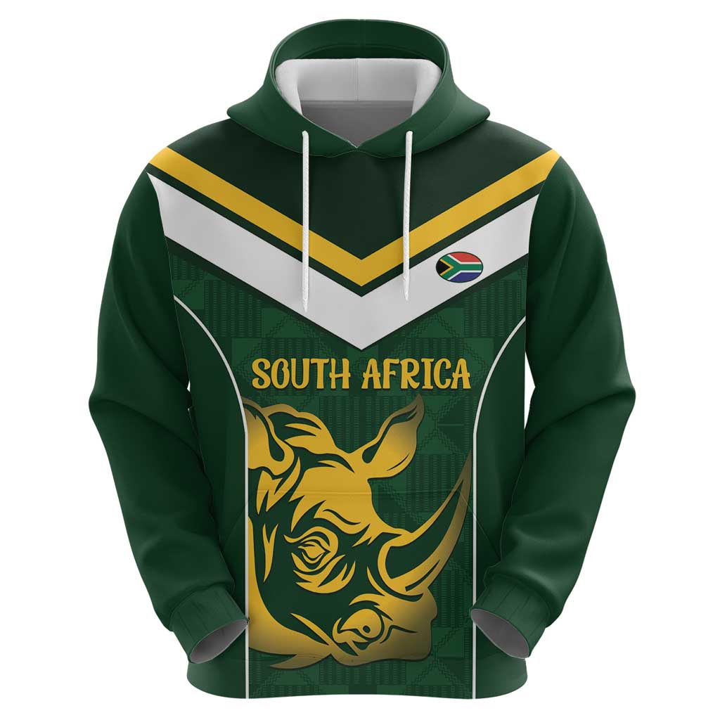 South Africa Rugby Custom Zip Hoodie Springboks Kente Rhino Symbol - Wonder Print Shop