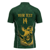 South Africa Rugby Custom Zipper Polo Shirt Springboks Kente Rhino Symbol - Wonder Print Shop