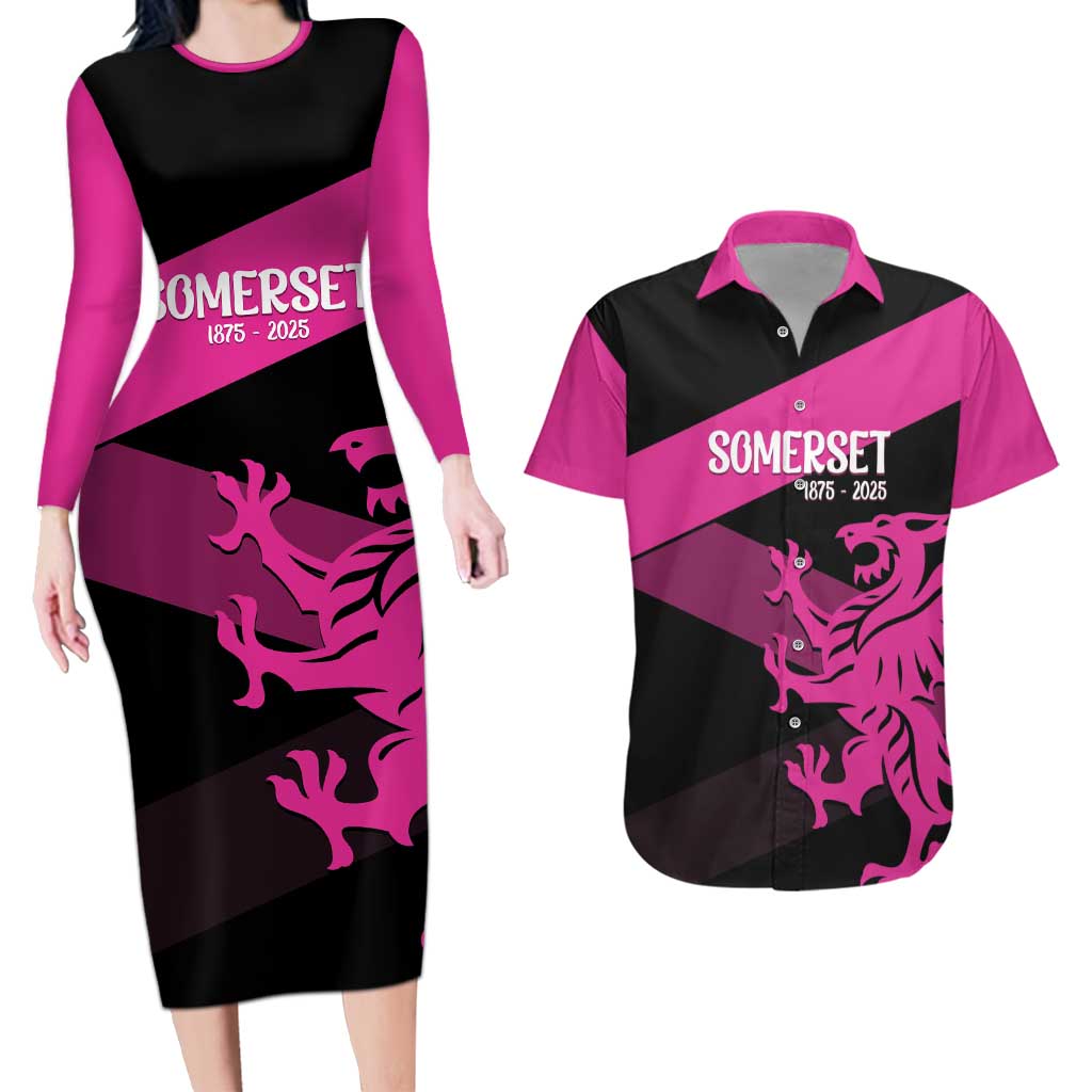 Custom Somerset Cricket Couples Matching Long Sleeve Bodycon Dress and Hawaiian Shirt 150 Years of Anniversary - Wonder Print Shop