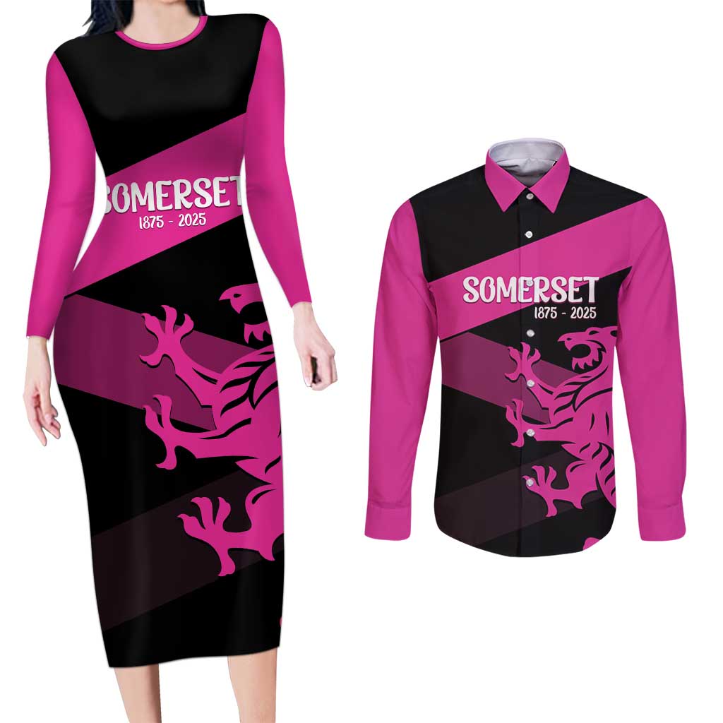 Custom Somerset Cricket Couples Matching Long Sleeve Bodycon Dress and Long Sleeve Button Shirt 150 Years of Anniversary - Wonder Print Shop