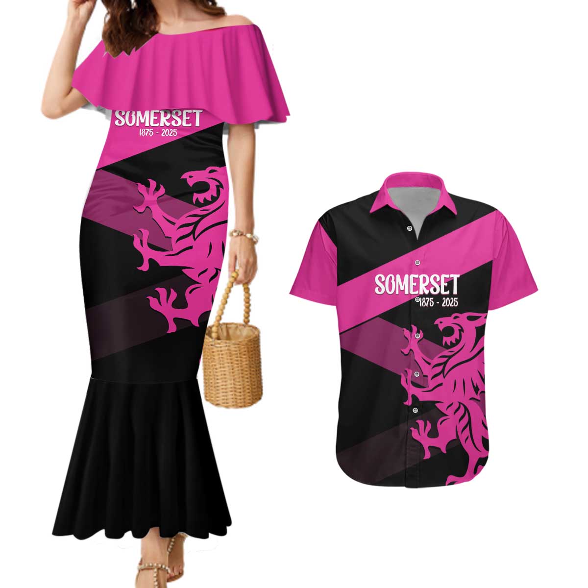 Custom Somerset Cricket Couples Matching Mermaid Dress and Hawaiian Shirt 150 Years of Anniversary - Wonder Print Shop