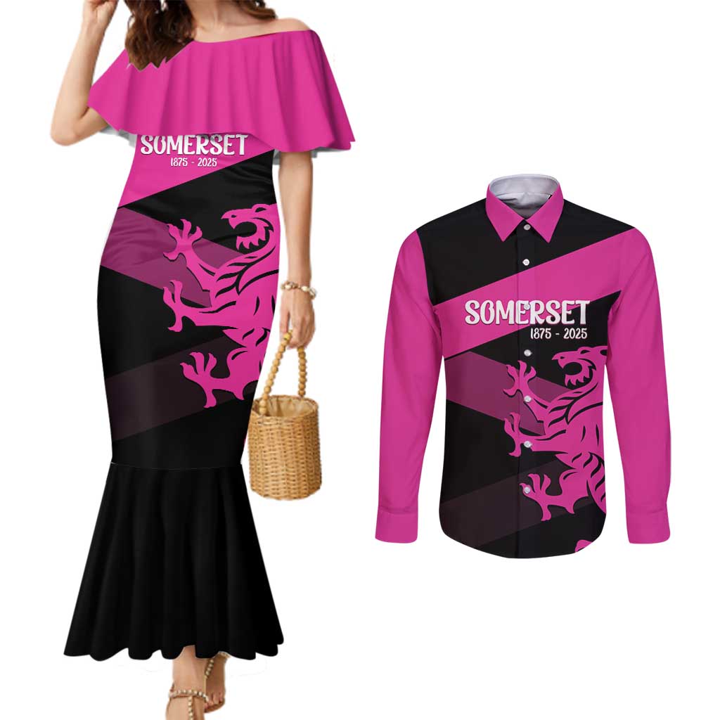 Custom Somerset Cricket Couples Matching Mermaid Dress and Long Sleeve Button Shirt 150 Years of Anniversary - Wonder Print Shop