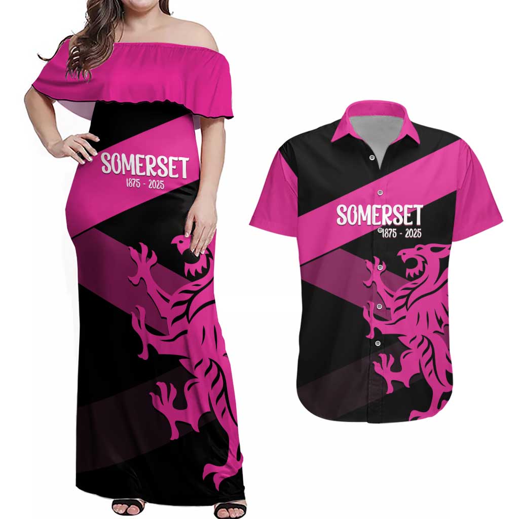 Custom Somerset Cricket Couples Matching Off Shoulder Maxi Dress and Hawaiian Shirt 150 Years of Anniversary - Wonder Print Shop