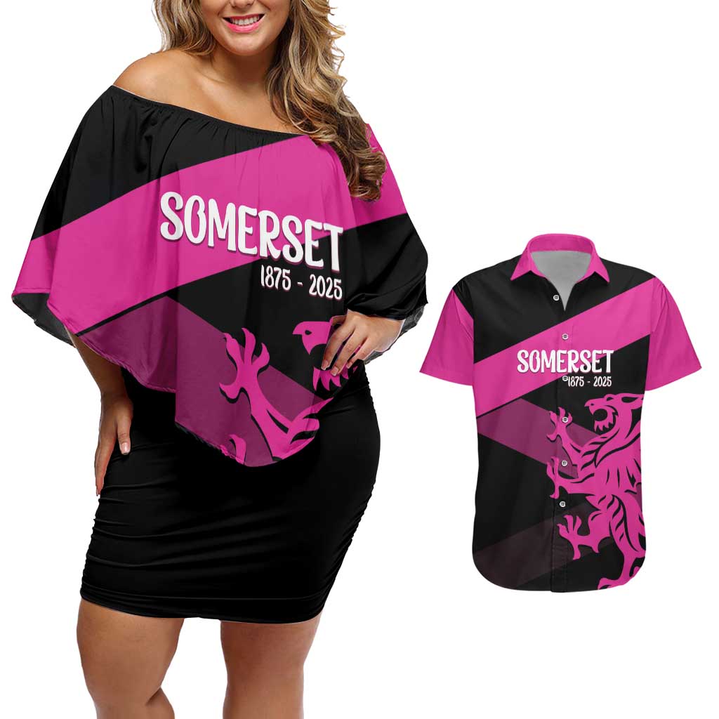 Custom Somerset Cricket Couples Matching Off Shoulder Short Dress and Hawaiian Shirt 150 Years of Anniversary - Wonder Print Shop