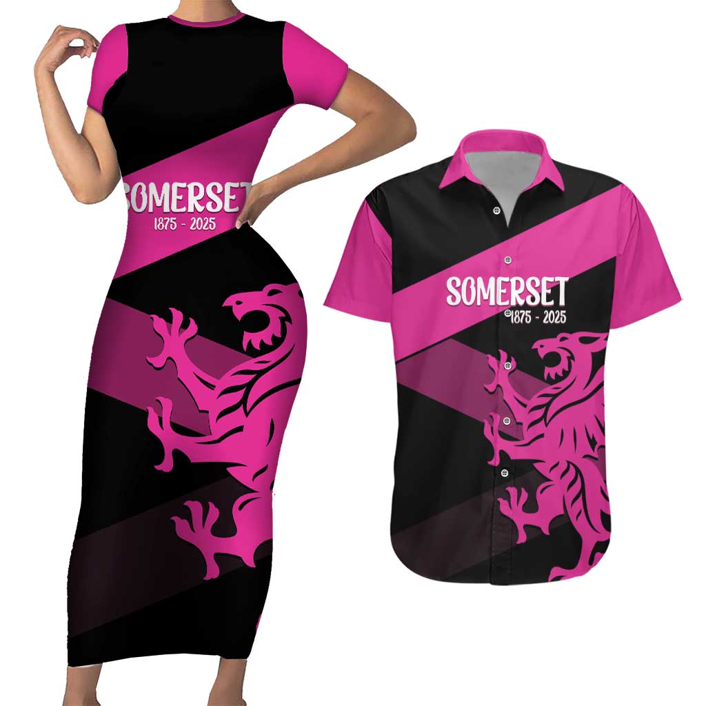 Custom Somerset Cricket Couples Matching Short Sleeve Bodycon Dress and Hawaiian Shirt 150 Years of Anniversary - Wonder Print Shop