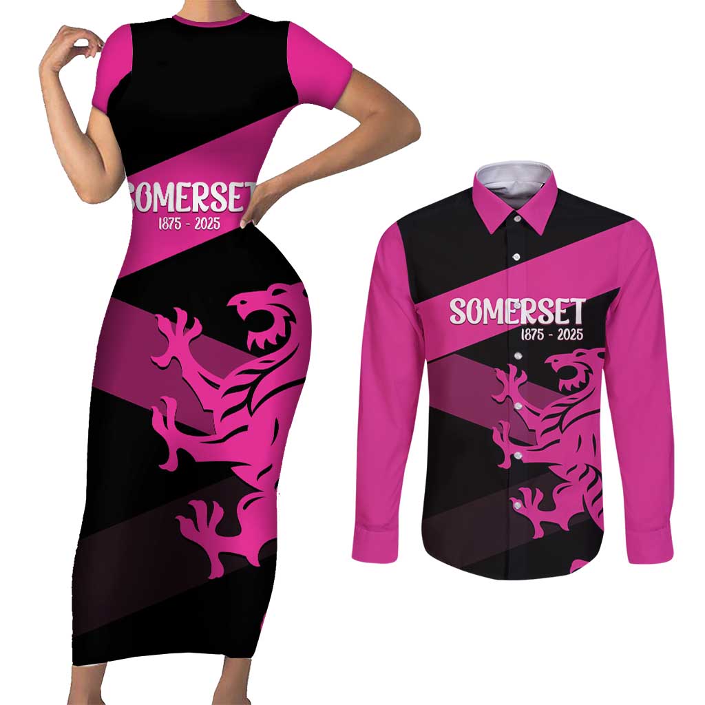 Custom Somerset Cricket Couples Matching Short Sleeve Bodycon Dress and Long Sleeve Button Shirt 150 Years of Anniversary - Wonder Print Shop