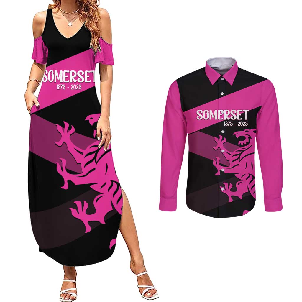 Custom Somerset Cricket Couples Matching Summer Maxi Dress and Long Sleeve Button Shirt 150 Years of Anniversary - Wonder Print Shop