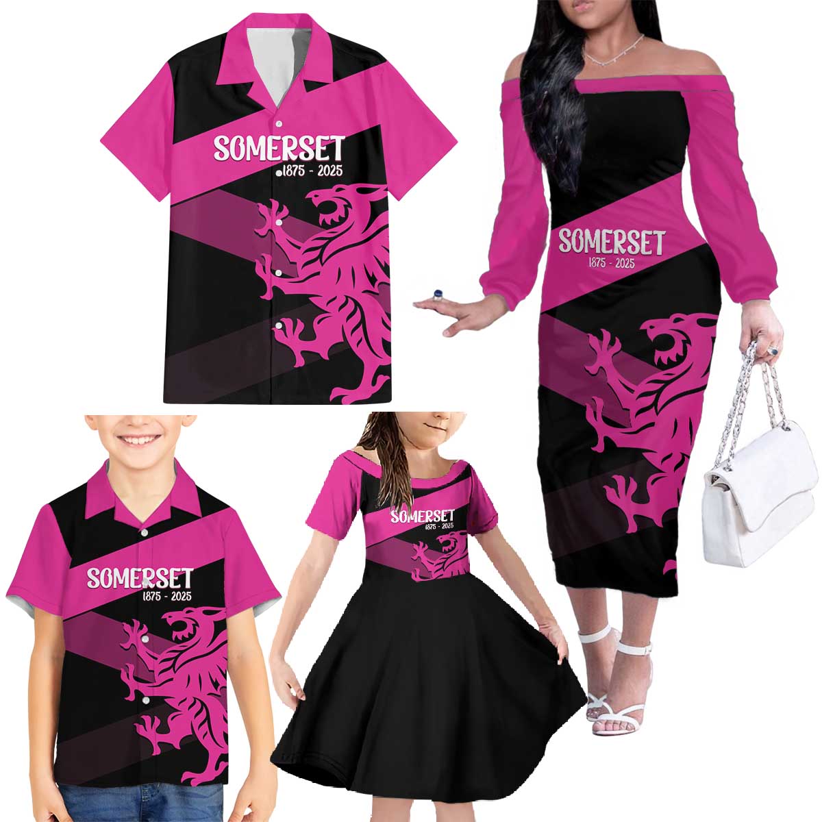 Custom Somerset Cricket Family Matching Off The Shoulder Long Sleeve Dress and Hawaiian Shirt 150 Years of Anniversary - Wonder Print Shop