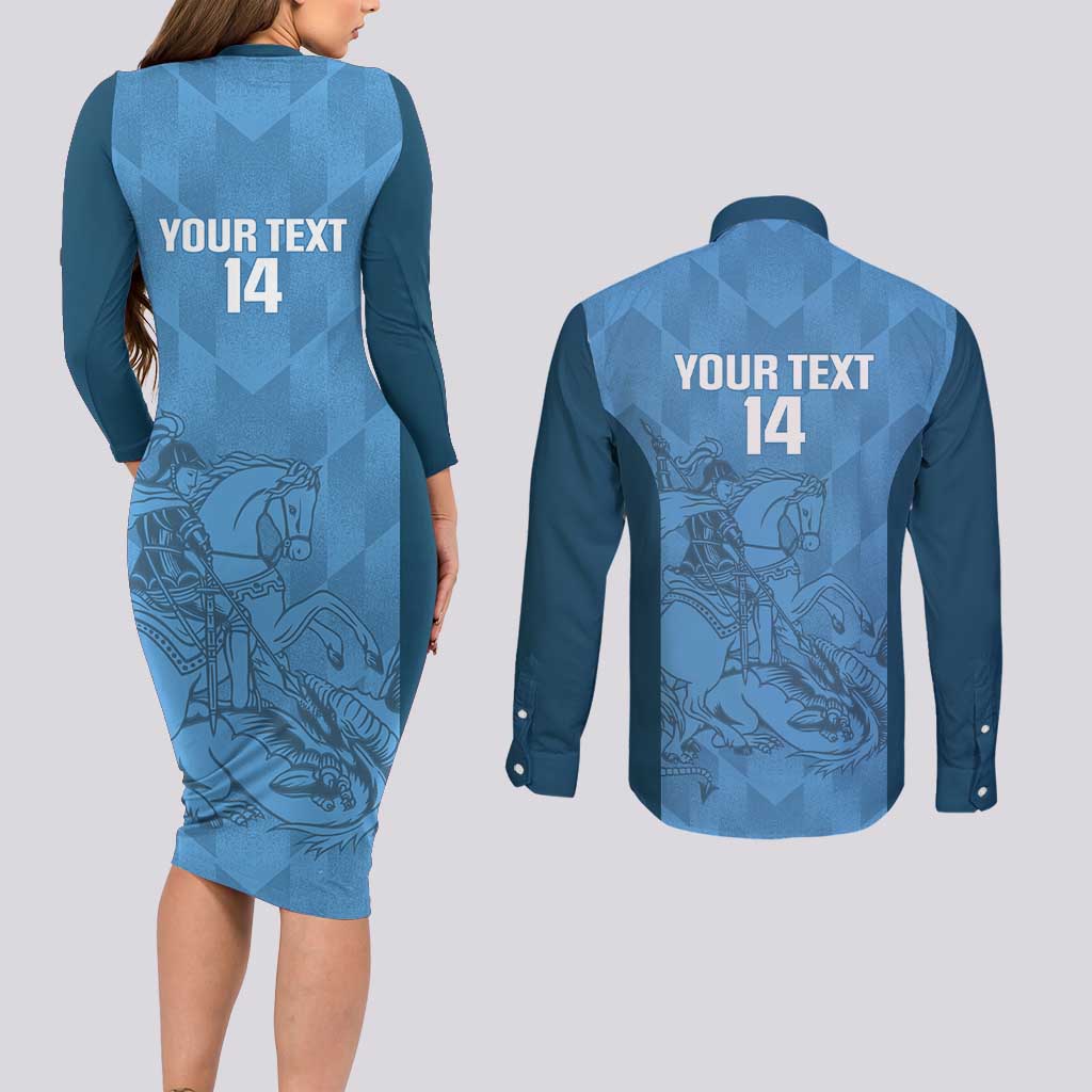 Custom St. Georges Cricket Couples Matching Long Sleeve Bodycon Dress and Long Sleeve Button Shirt Go Champions Sporty Style - Wonder Print Shop