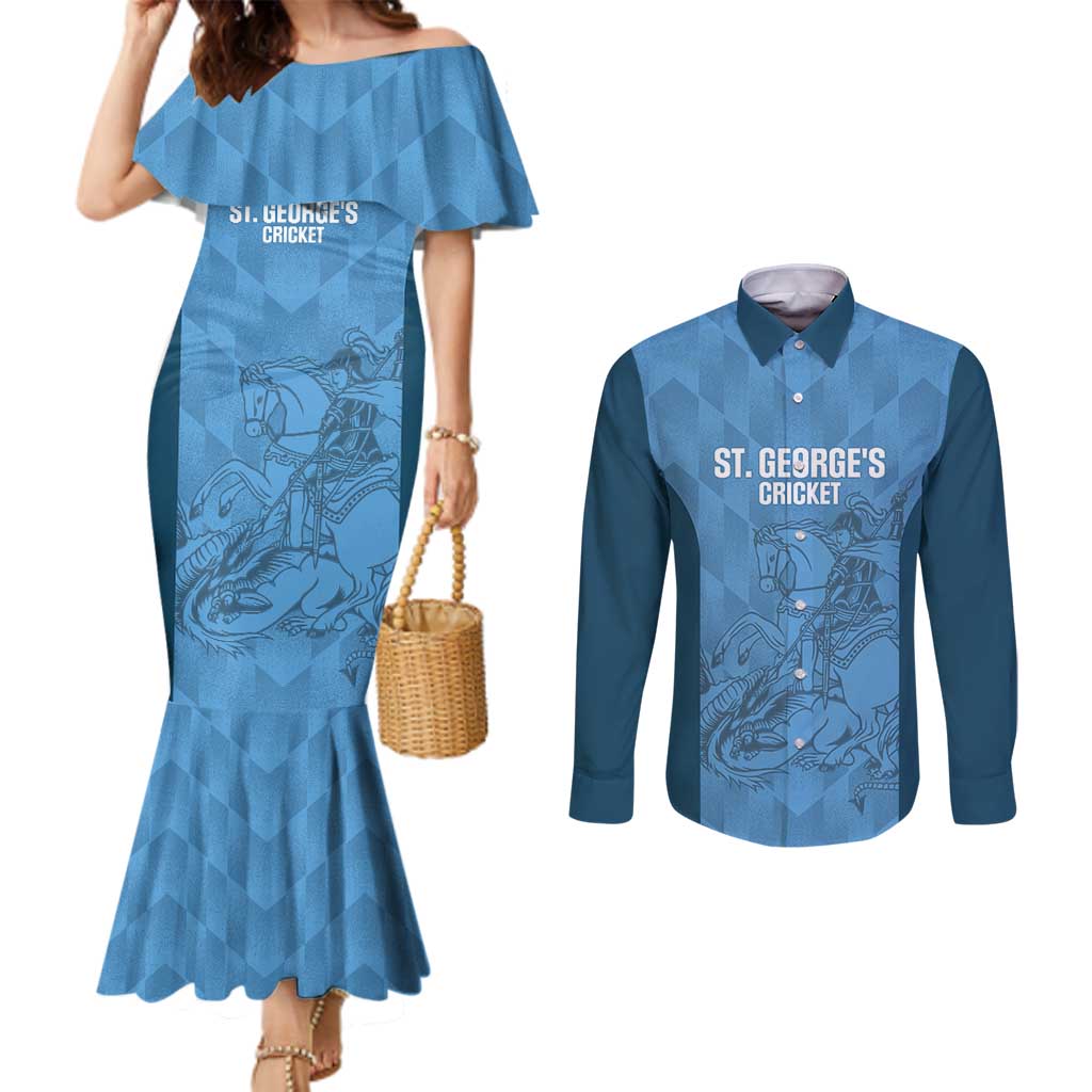 Custom St. Georges Cricket Couples Matching Mermaid Dress and Long Sleeve Button Shirt Go Champions Sporty Style - Wonder Print Shop