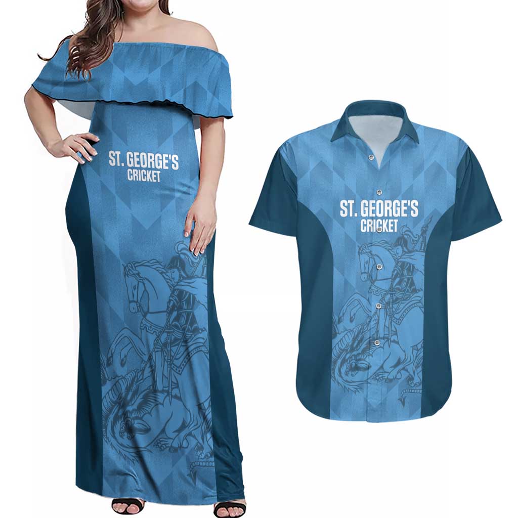 Custom St. Georges Cricket Couples Matching Off Shoulder Maxi Dress and Hawaiian Shirt Go Champions Sporty Style - Wonder Print Shop