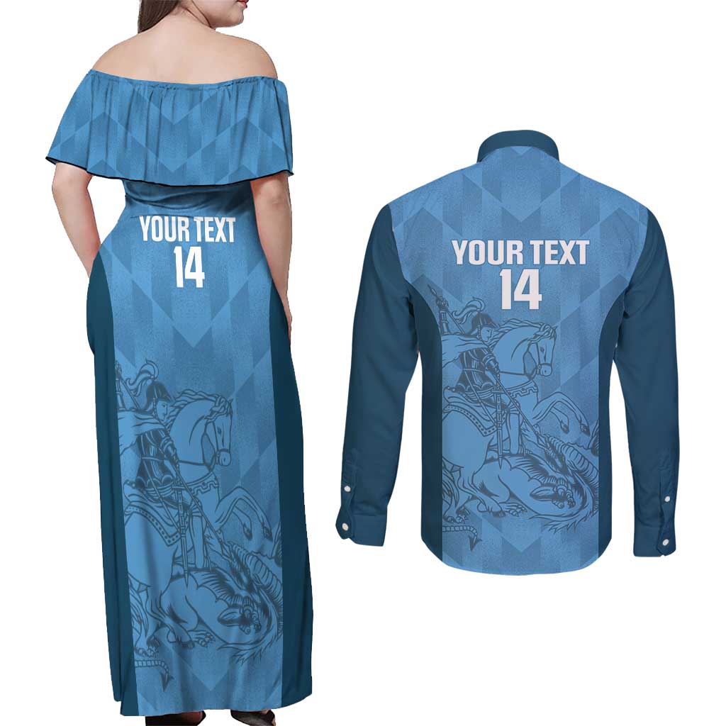 Custom St. Georges Cricket Couples Matching Off Shoulder Maxi Dress and Long Sleeve Button Shirt Go Champions Sporty Style - Wonder Print Shop