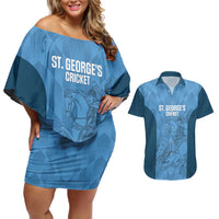 Custom St. Georges Cricket Couples Matching Off Shoulder Short Dress and Hawaiian Shirt Go Champions Sporty Style - Wonder Print Shop