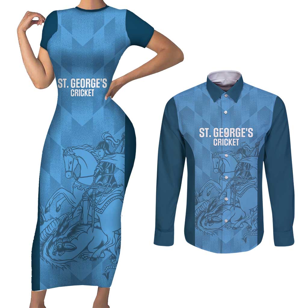 Custom St. Georges Cricket Couples Matching Short Sleeve Bodycon Dress and Long Sleeve Button Shirt Go Champions Sporty Style - Wonder Print Shop