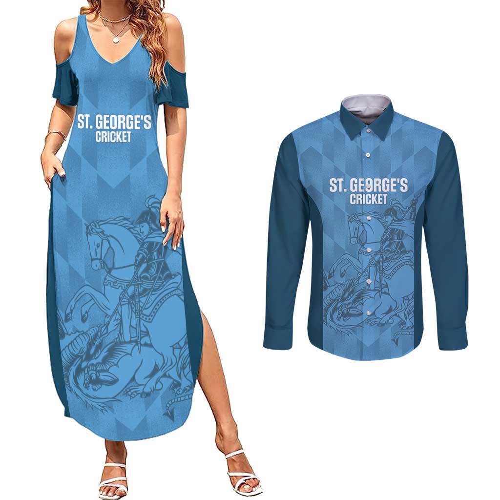 Custom St. Georges Cricket Couples Matching Summer Maxi Dress and Long Sleeve Button Shirt Go Champions Sporty Style - Wonder Print Shop