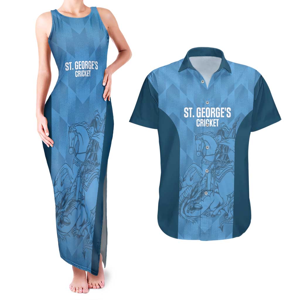 Custom St. Georges Cricket Couples Matching Tank Maxi Dress and Hawaiian Shirt Go Champions Sporty Style - Wonder Print Shop