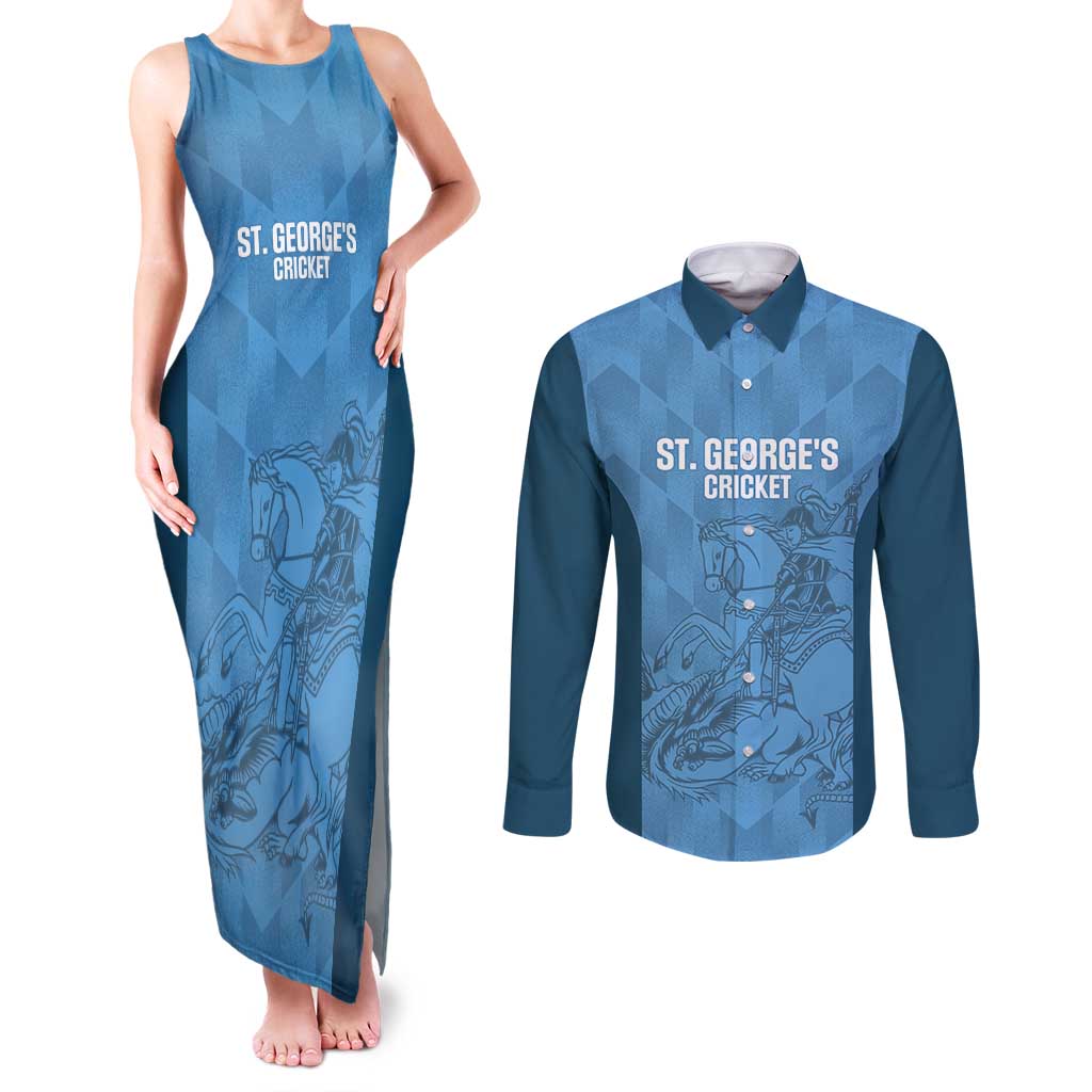 Custom St. Georges Cricket Couples Matching Tank Maxi Dress and Long Sleeve Button Shirt Go Champions Sporty Style - Wonder Print Shop
