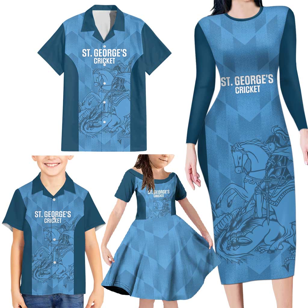 Custom St. Georges Cricket Family Matching Long Sleeve Bodycon Dress and Hawaiian Shirt Go Champions Sporty Style - Wonder Print Shop