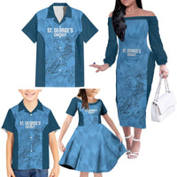 Custom St. Georges Cricket Family Matching Off The Shoulder Long Sleeve Dress and Hawaiian Shirt Go Champions Sporty Style - Wonder Print Shop