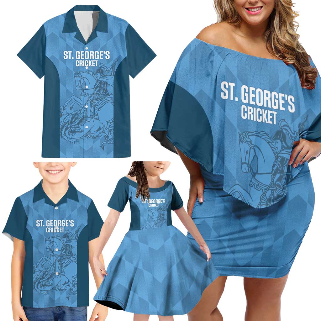 Custom St. Georges Cricket Family Matching Off Shoulder Short Dress and Hawaiian Shirt Go Champions Sporty Style - Wonder Print Shop
