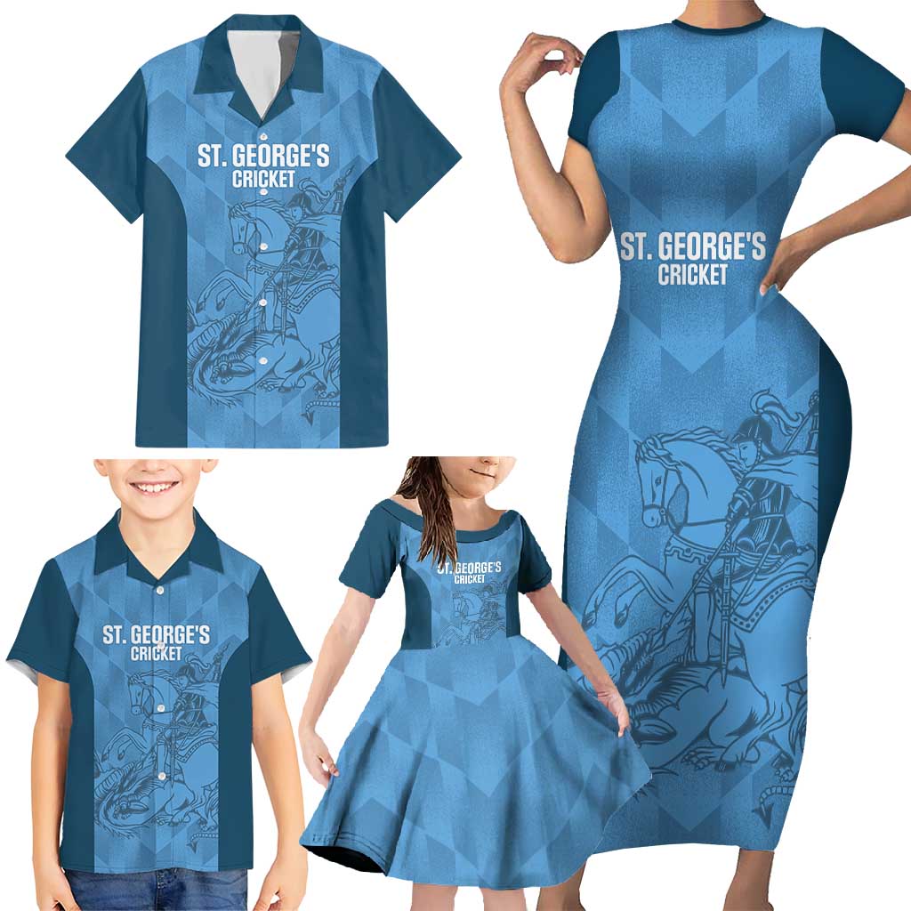 Custom St. Georges Cricket Family Matching Short Sleeve Bodycon Dress and Hawaiian Shirt Go Champions Sporty Style - Wonder Print Shop