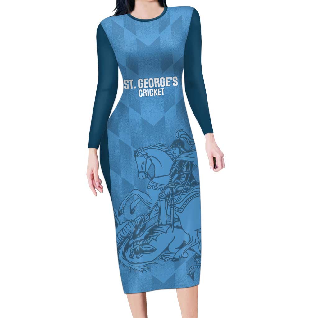 Custom St. Georges Cricket Long Sleeve Bodycon Dress Go Champions Sporty Style - Wonder Print Shop