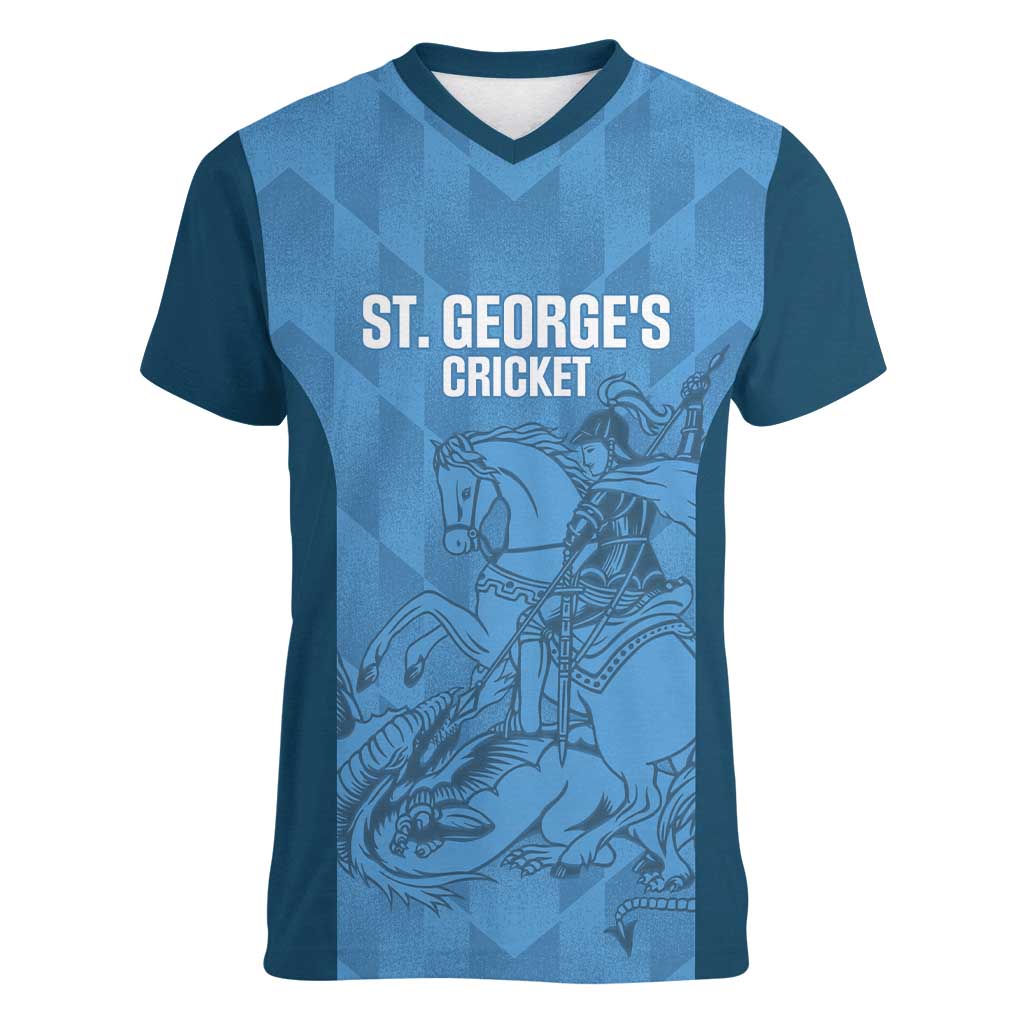 Custom St. Georges Cricket Women V-Neck T-Shirt Go Champions Sporty Style - Wonder Print Shop