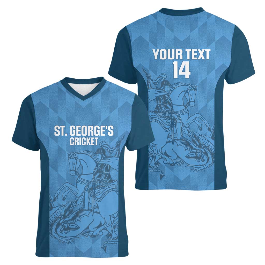 Custom St. Georges Cricket Women V-Neck T-Shirt Go Champions Sporty Style - Wonder Print Shop