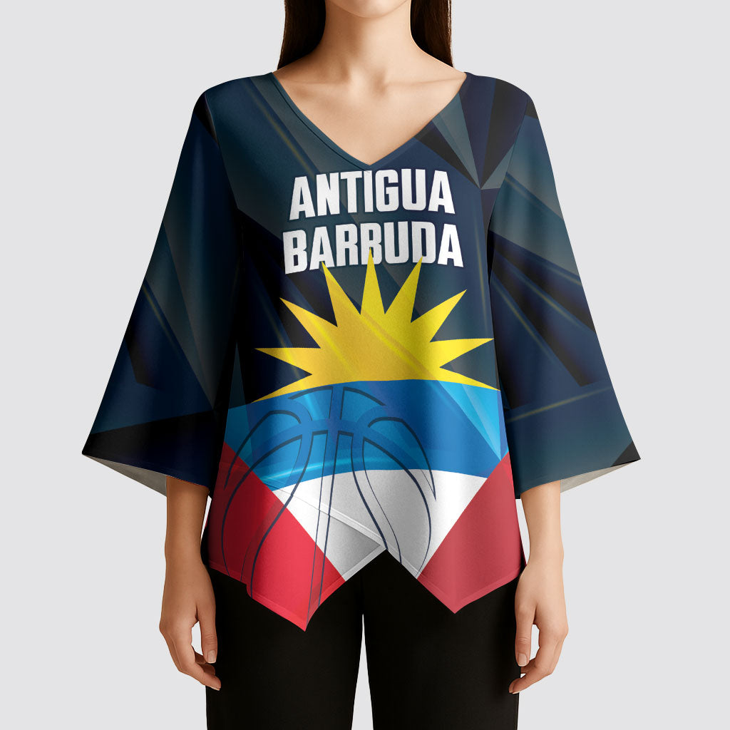 Antigua and Barbuda Basketball Custom Kimono Sleeve Blouse Flag Sporty Style