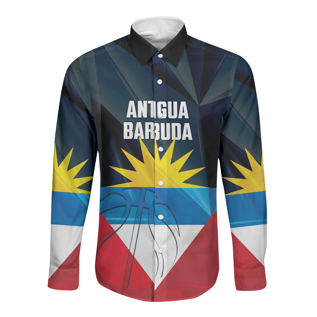 Antigua and Barbuda Basketball Custom Long Sleeve Button Shirt Flag Sporty Style